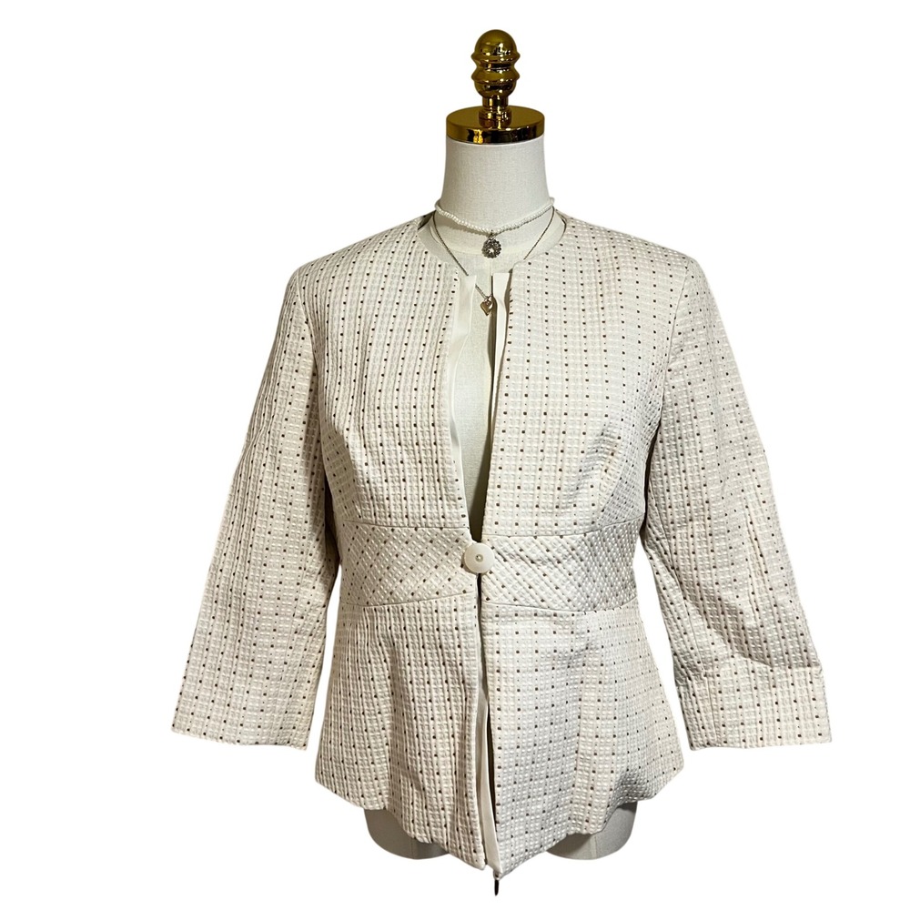 Doncaster Collection Cream Tan Textured Single Button Blazer Jacket Size 8